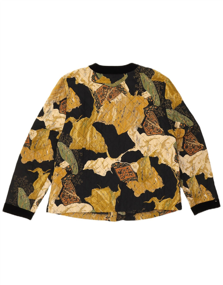 Jaqueta acolchoada feminina vintage com padrão abstrato Reino Unido 14 grande preta