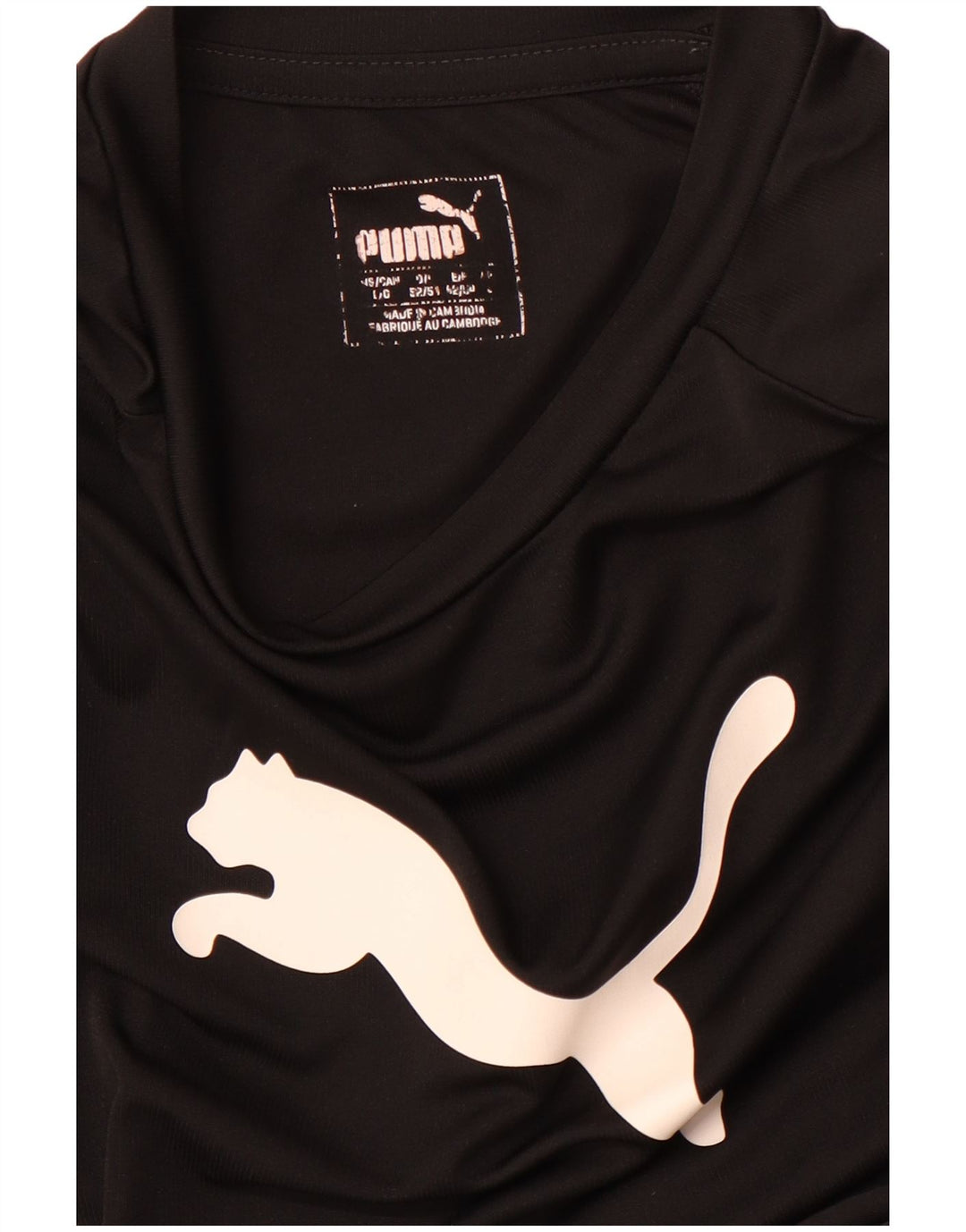 Camiseta masculina PUMA com estampa gráfica grande preta de poliéster esportiva