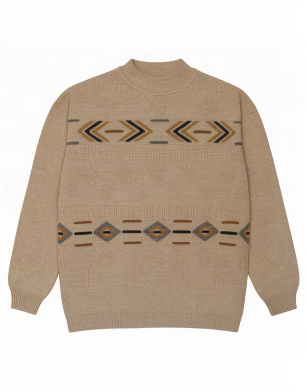 Suéter vintage masculino com gola redonda IT 54 XL bege geométrico