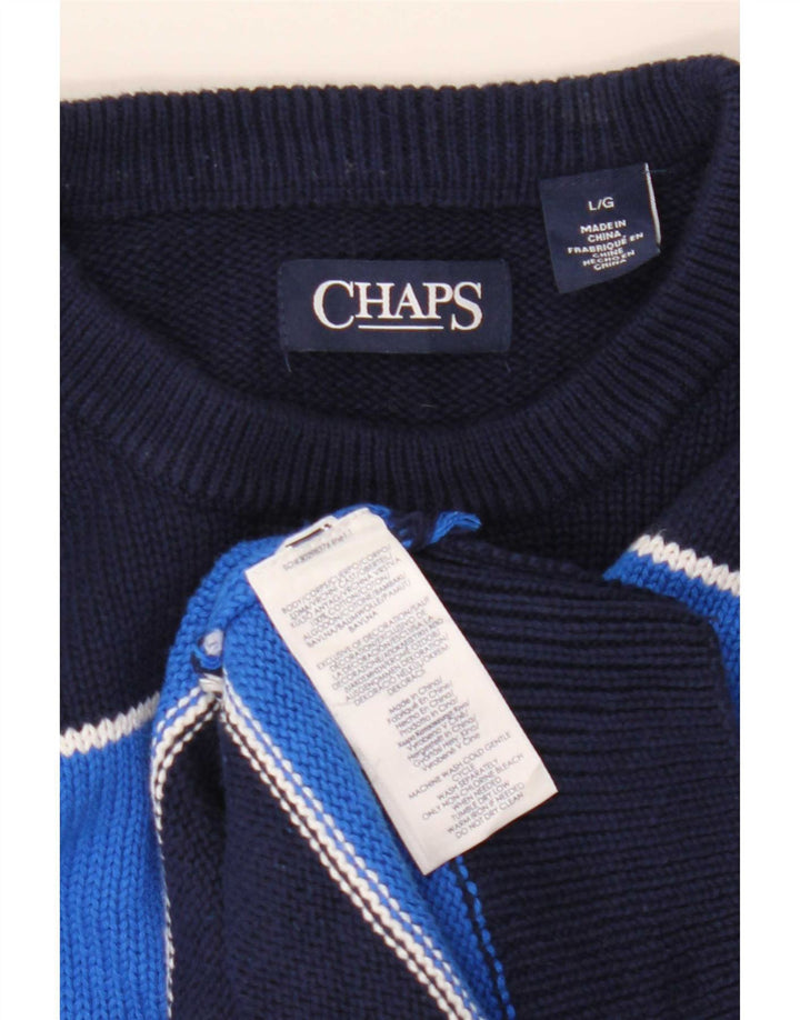 Suéter masculino Chaps com gola redonda, grande algodão listrado azul marinho