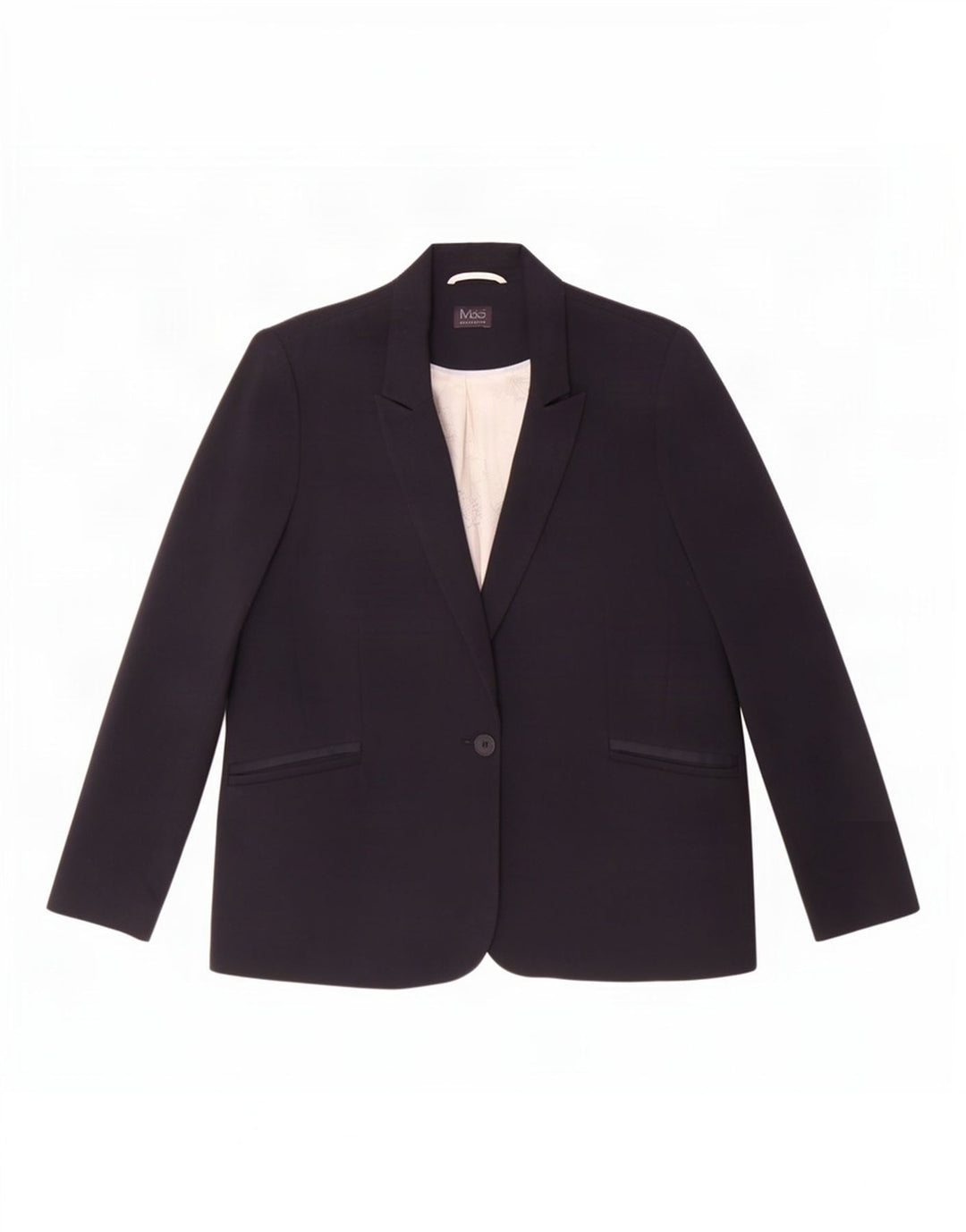 Jaqueta blazer feminina Marks & Spencer com 1 botão Reino Unido 20 2XL azul marinho poliéster