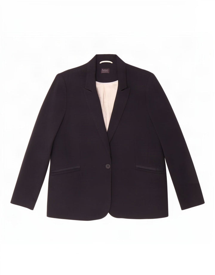 Jaqueta blazer feminina Marks & Spencer com 1 botão Reino Unido 20 2XL azul marinho poliéster
