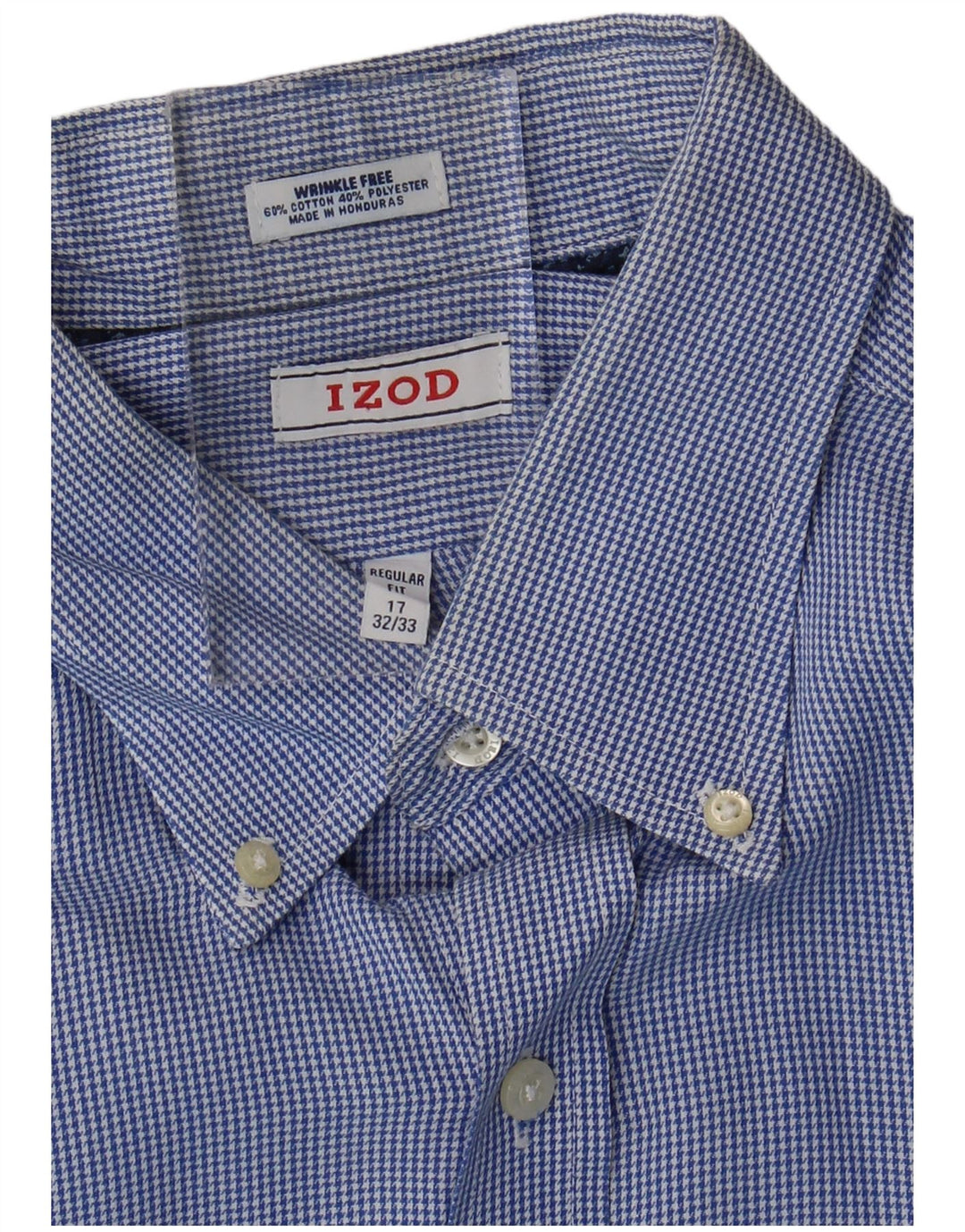 Camisa masculina Izod com ajuste regular verificado tamanho 17 XL azul houndstooth algodão