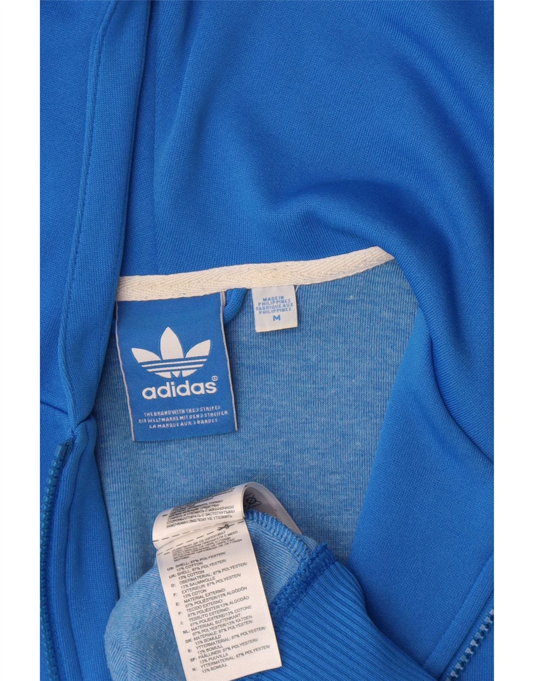 Suéter Adidas masculino com capuz e zíper gráfico azul médio poliéster