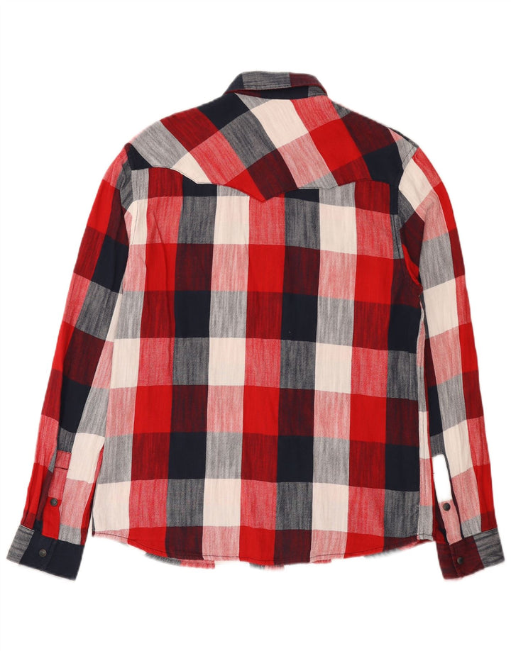 Wrangler Camisa masculina de flanela de ajuste regular pequeno algodão xadrez vermelho