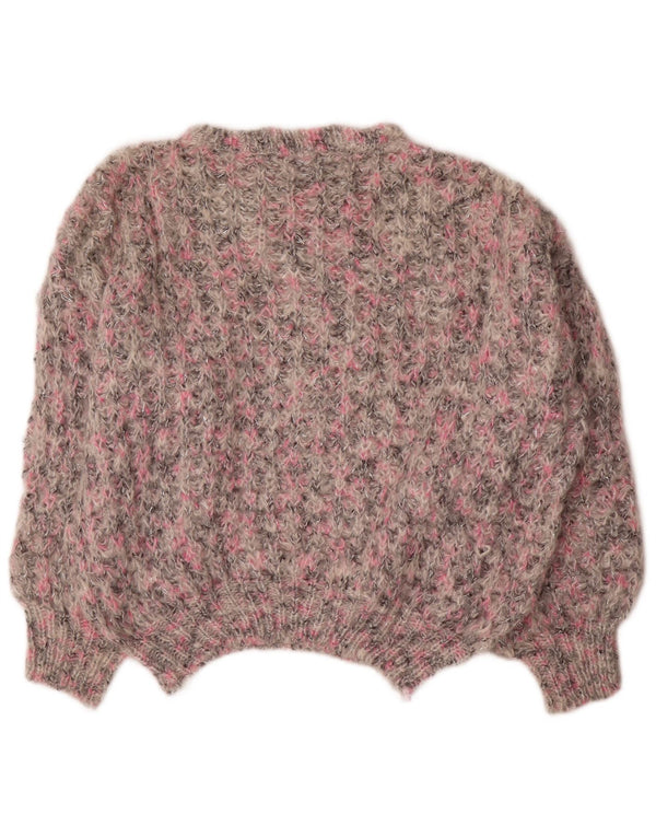 Suéter feminino vintage com gola canoa UK 18 XL cinza manchado
