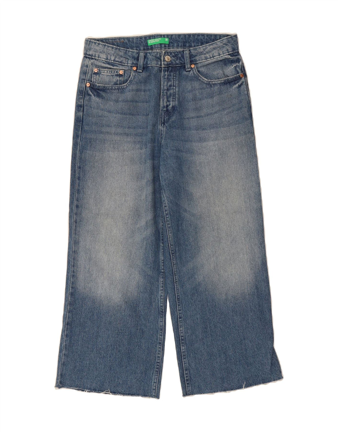 BENETTON Womens Wide Leg Cropped Jeans W30 L24 Blue Vintage Benetton and Second-Hand Benetton from Messina Hembry 