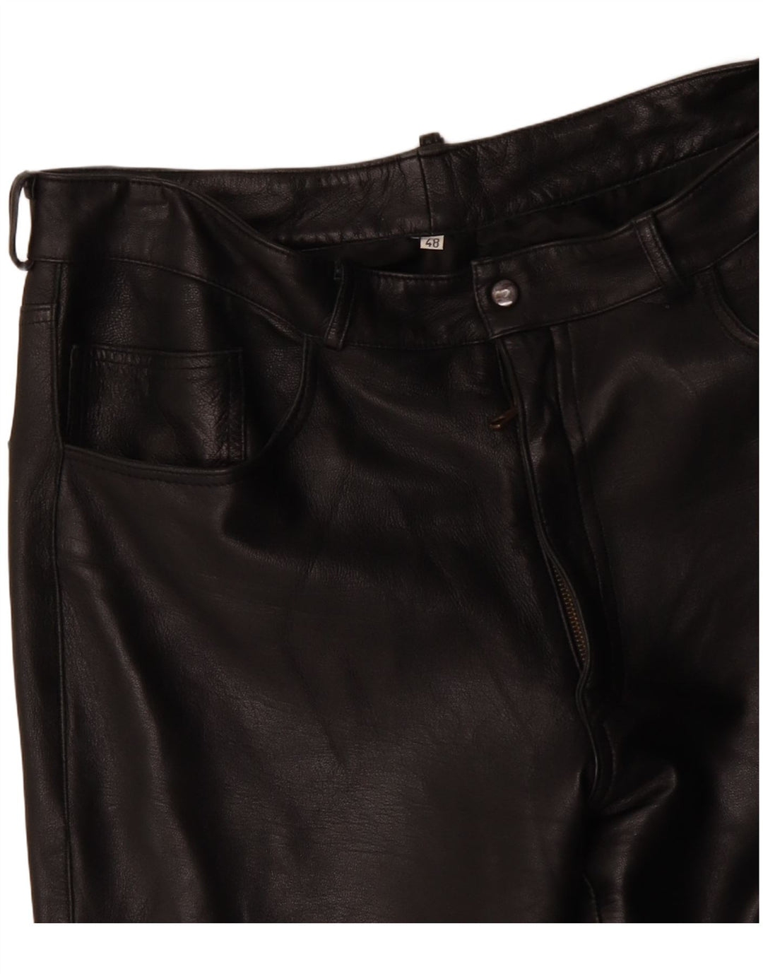 Calça cortada masculina VINTAGE de couro reto IT 48 médio W34 L25 preta