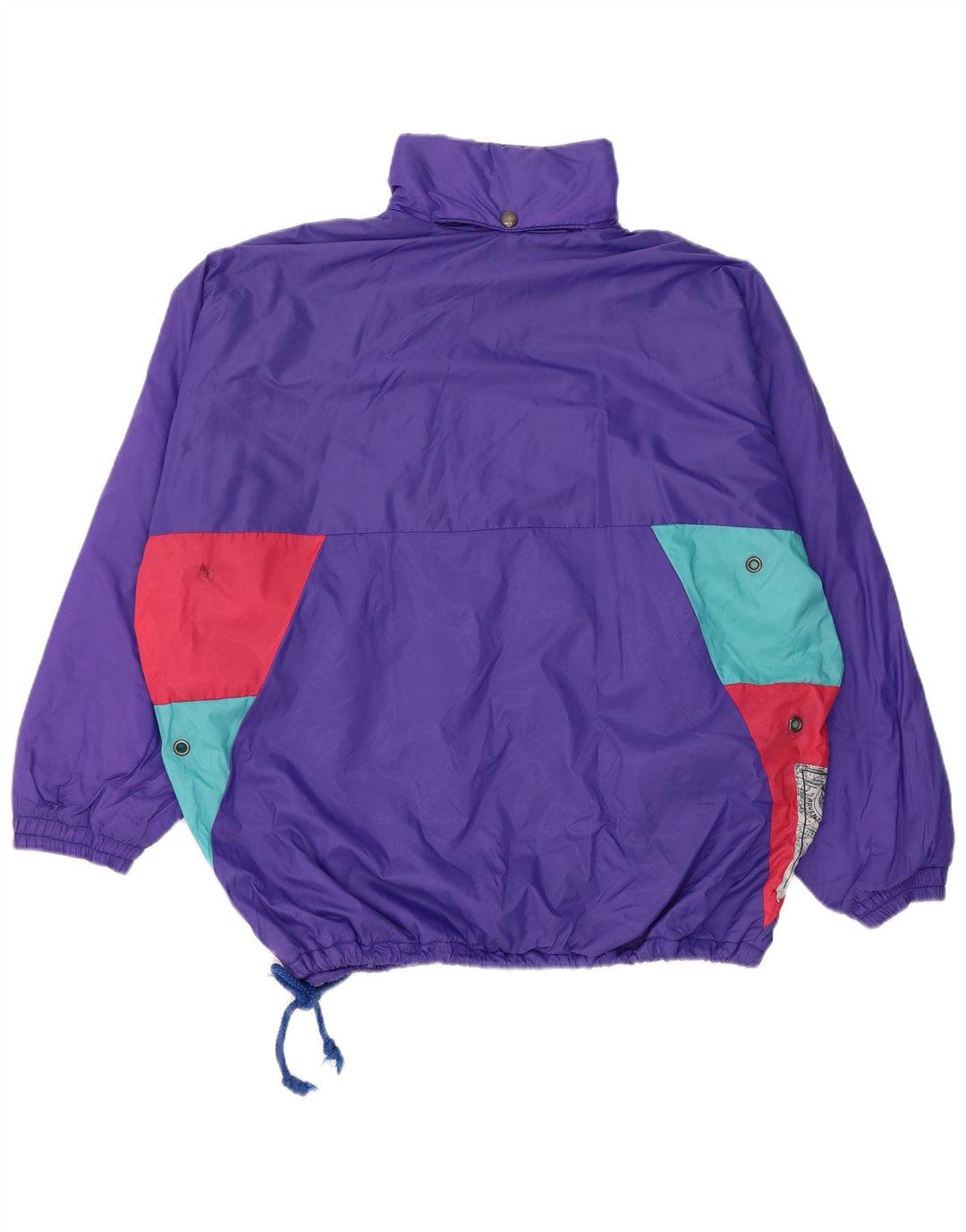 Jaqueta anorak masculina VINTAGE com capuz e ajuste solto Reino Unido 36 pequeno bloco colorido roxo