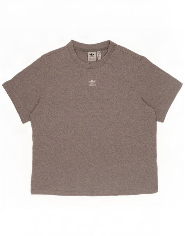 Camiseta feminina Adidas UK 12 algodão manchado cinza médio