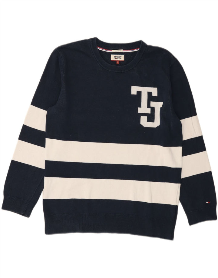 Tommy Hilfiger Suéter masculino com gola redonda gráfica médio azul marinho