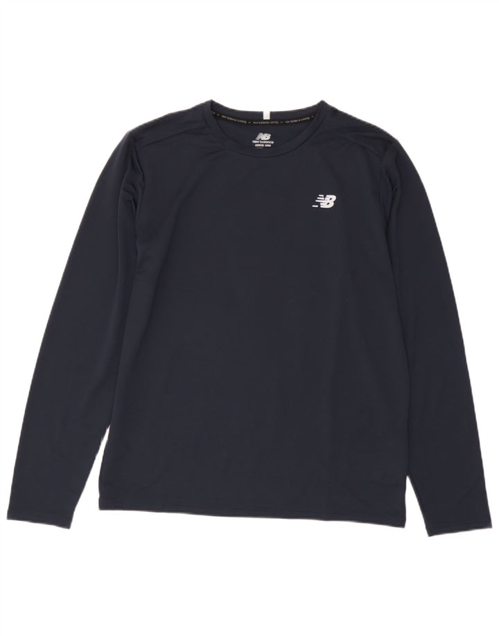 Top masculino New Balance manga comprida poliéster azul marinho médio