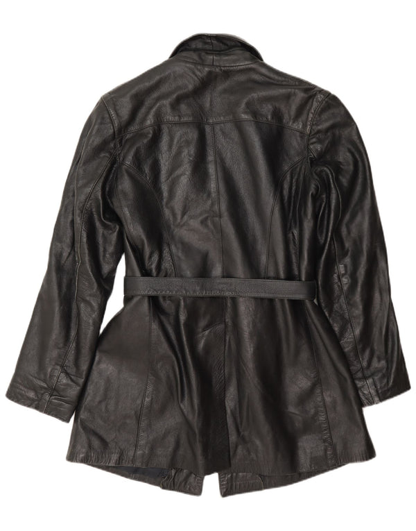 Jaqueta de couro feminina vintage UK 12 média preta