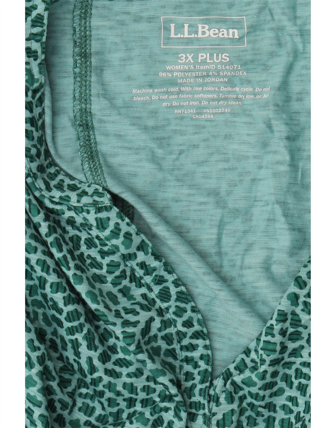 Blusa feminina de manga 3/4 L.L.BEAN UK 22 3XL verde animal estampado