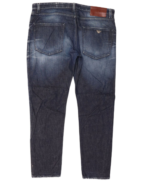 Emporio Armani Mens Distressed Slim Jeans W36 L30 Navy Blue Cotton