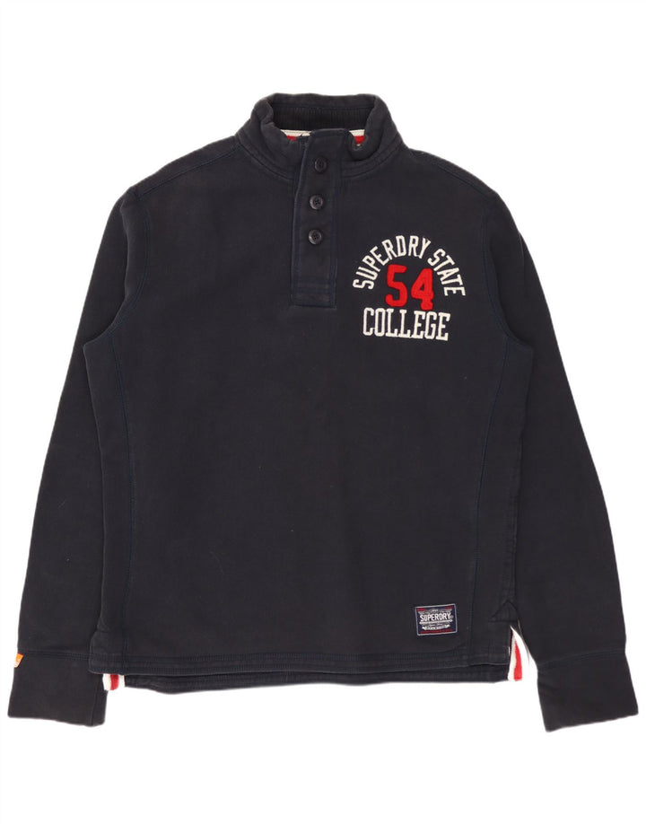 Suéter masculino Superdry com gola redonda e botão gráfico grande algodão azul marinho