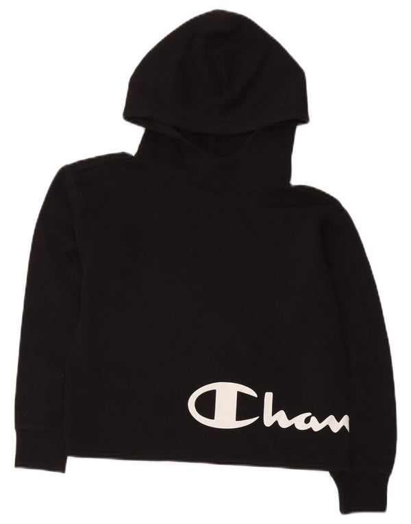 Jumper com capuz gráfico Champion Boys Crop 9-10 anos médio preto algodão