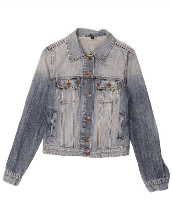 Jaqueta jeans feminina Naf Naf Reino Unido 12 algodão floral azul médio