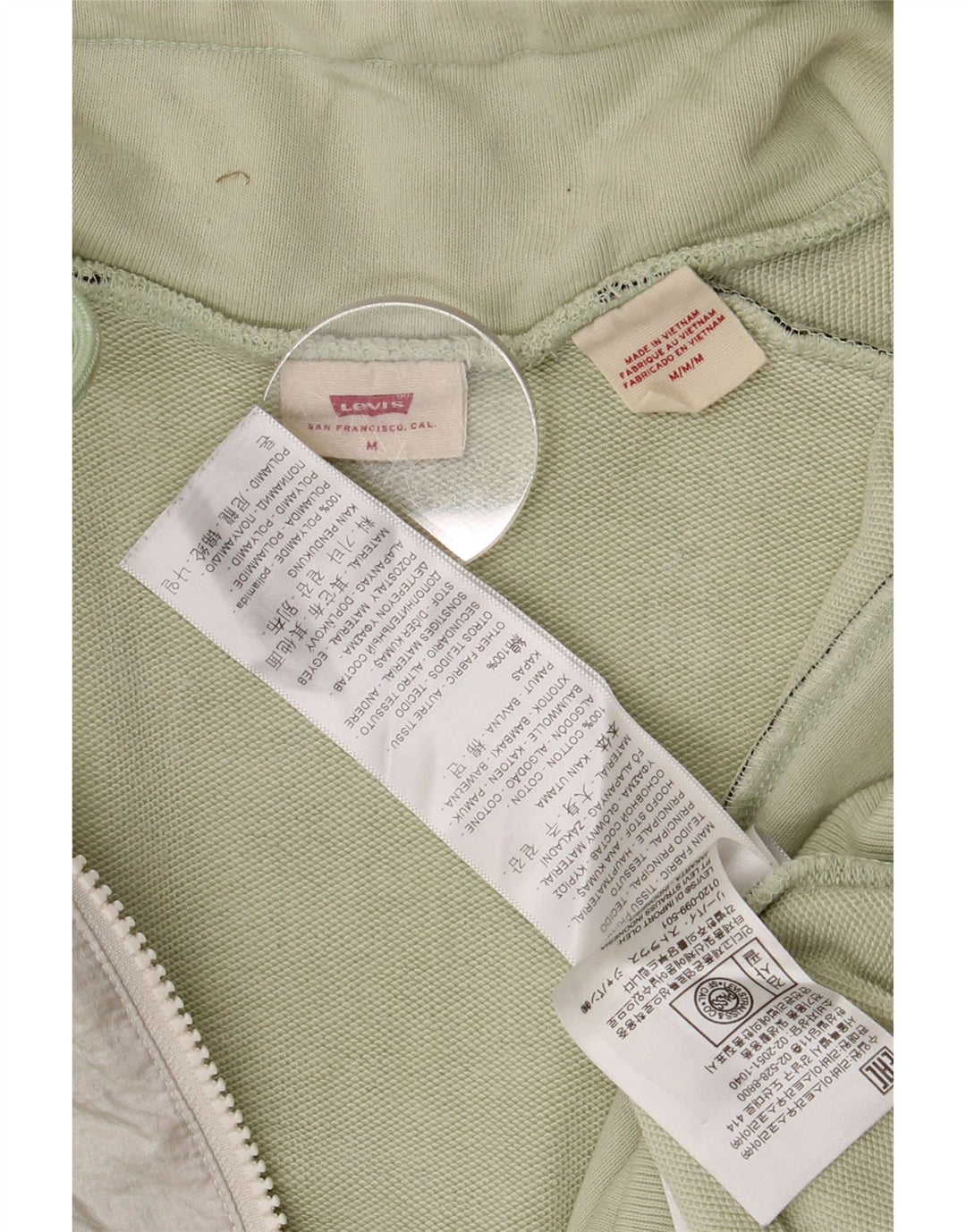 Suéter feminino Levi's com gola e zíper UK 14 bloco colorido verde médio