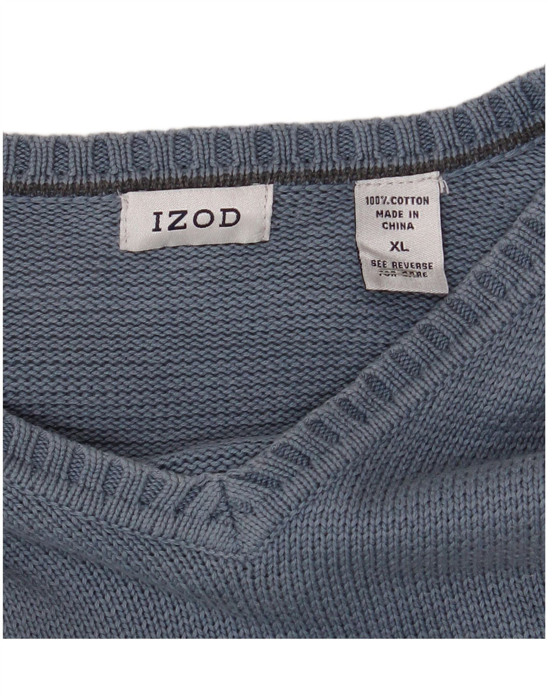Suéter masculino IZOD com decote em V XL algodão azul