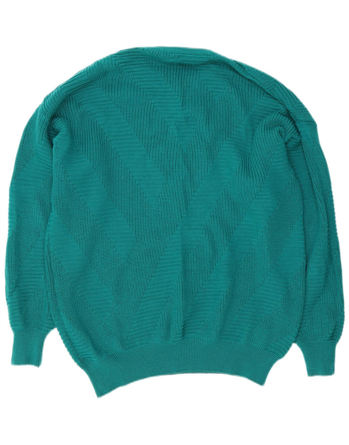 Suéter vintage masculino com gola redonda, médio turquesa