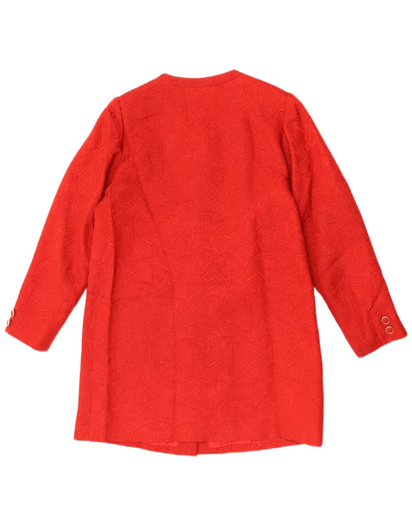 Jaqueta Blazer Longline Feminina Vintage Reino Unido 12 Médio Vermelho Geométrico