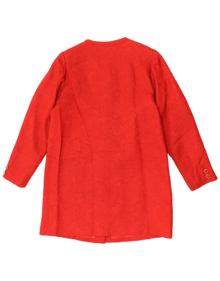 Jaqueta Blazer Longline Feminina Vintage Reino Unido 12 Médio Vermelho Geométrico