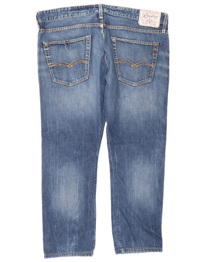 Replay Mens Straight Jeans W38 L28 Azul Algodão