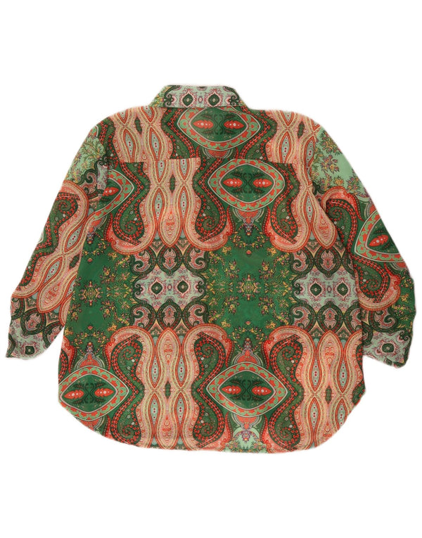 Blusa feminina vintage transparente Reino Unido 16 grande verde Paisley