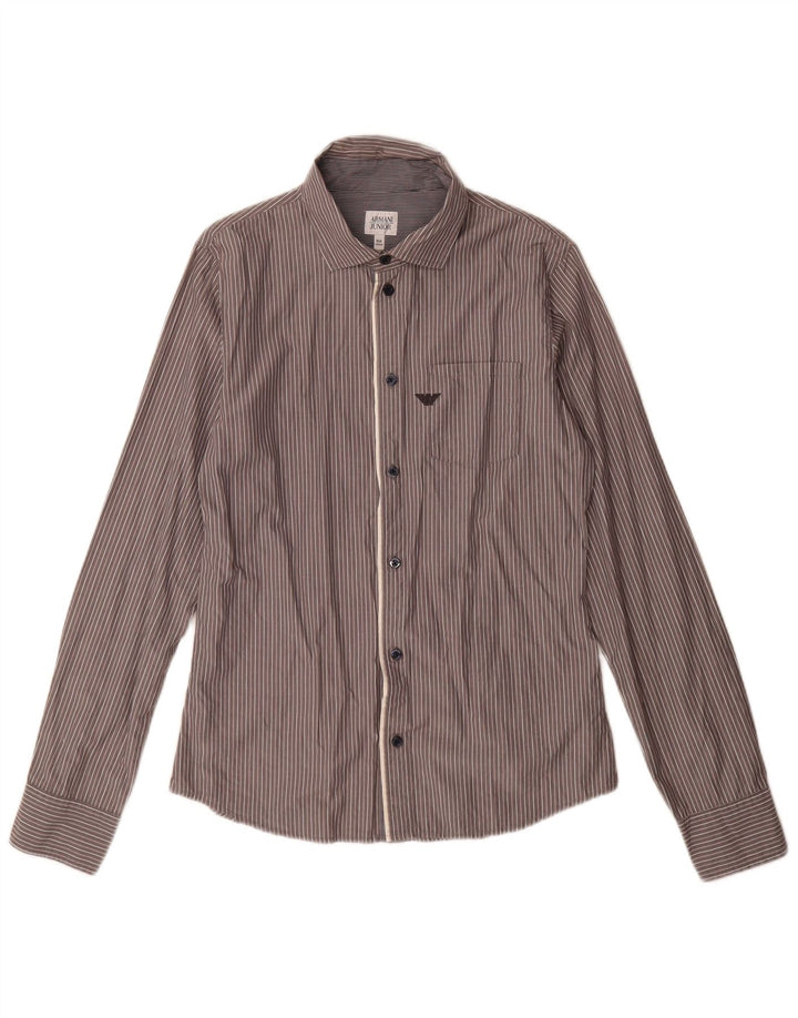Camisa Armani Junior Menino 15-16 Anos Cinza Risca de Giz Algodão