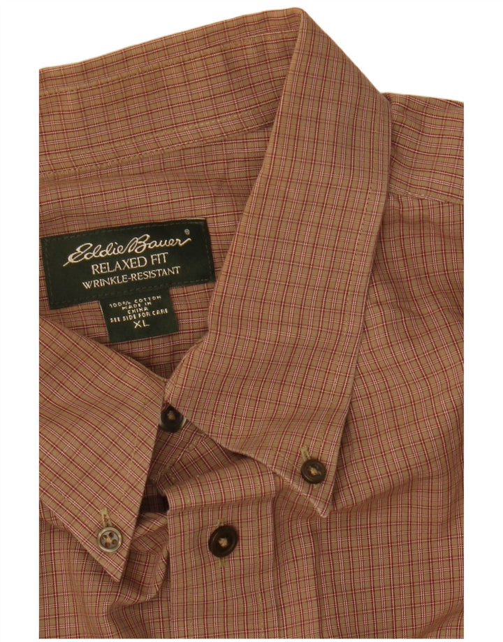 EDDIE BAUER Camisa masculina de flanela com ajuste relaxado XL marrom xadrez algodão