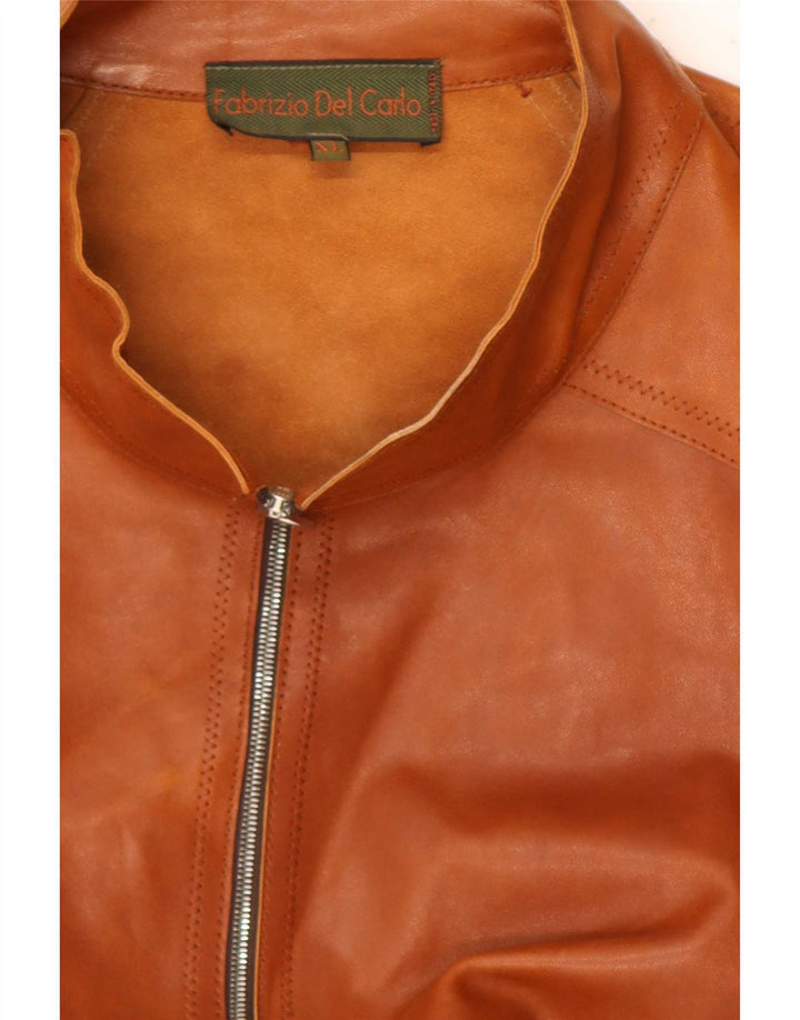 Jaqueta de couro feminina Fabrizio Del Carlo UK 18 XL marrom