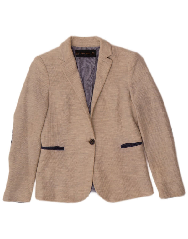 Jaqueta blazer feminina Zara com 1 botão Reino Unido 12 poliéster bege médio
