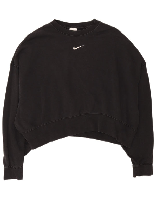 Nike Womens Crop Oversized Moletom Jumper UK 10 Pequeno Algodão Preto