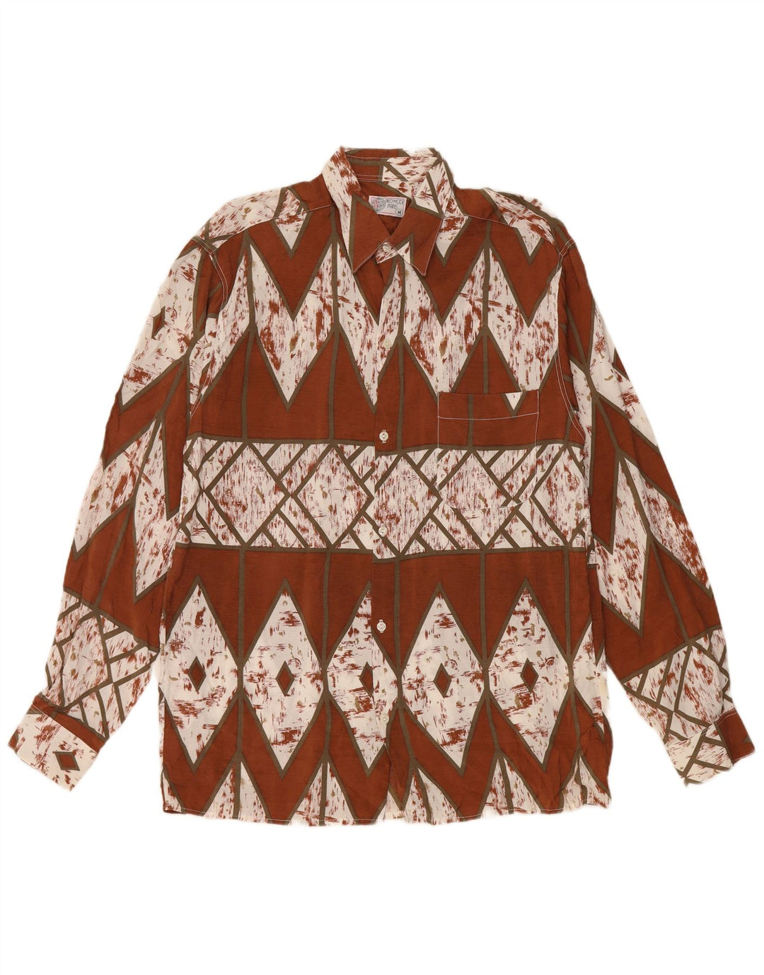 Camisa masculina vintage média marrom geométrica