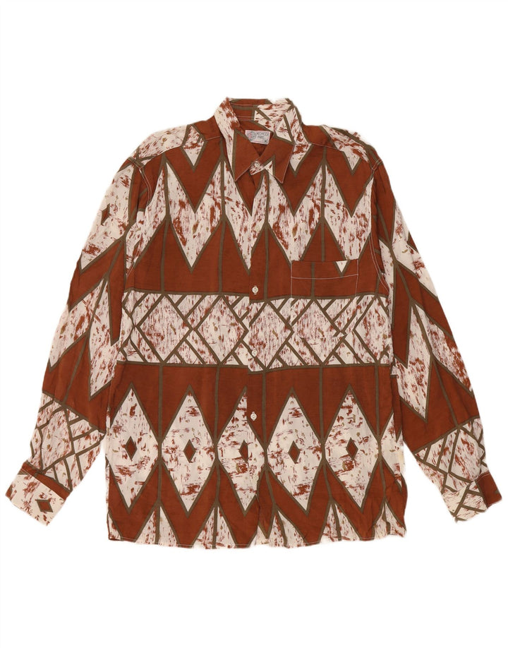 Camisa masculina vintage média marrom geométrica