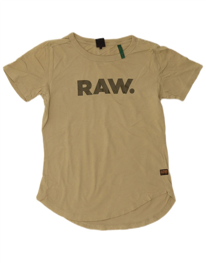 Camiseta feminina gráfica G-STAR UK 12 algodão cáqui médio