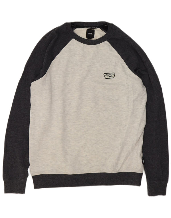 Vans Mens Moletom Jumper Pequeno Cinza Colorblock Algodão