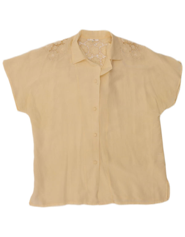 Blusa feminina vintage manga curta IT 44 médio off white floral seda