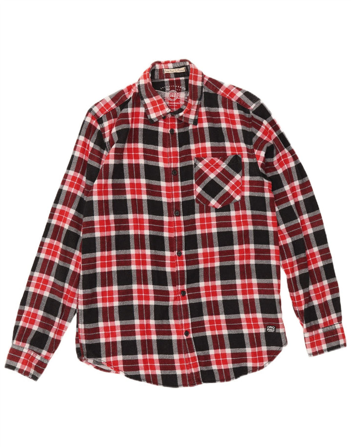 Camisa masculina de flanela JACK & JONES de algodão xadrez vermelho médio