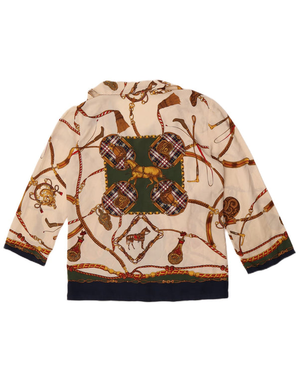 Blusa feminina vintage de equitação UK 14 grande multicolorida