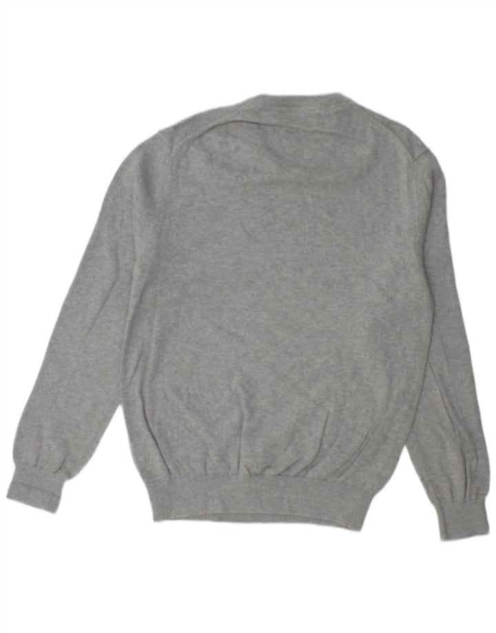 CREW CLOTHING Suéter masculino com decote em V, algodão manchado cinza médio