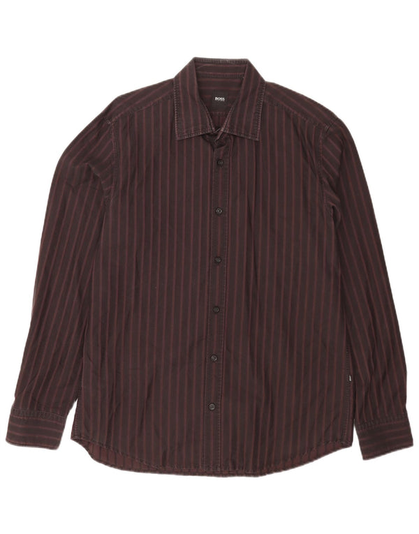 Camisa masculina Hugo Boss Regular Fit grande algodão listrado Borgonha