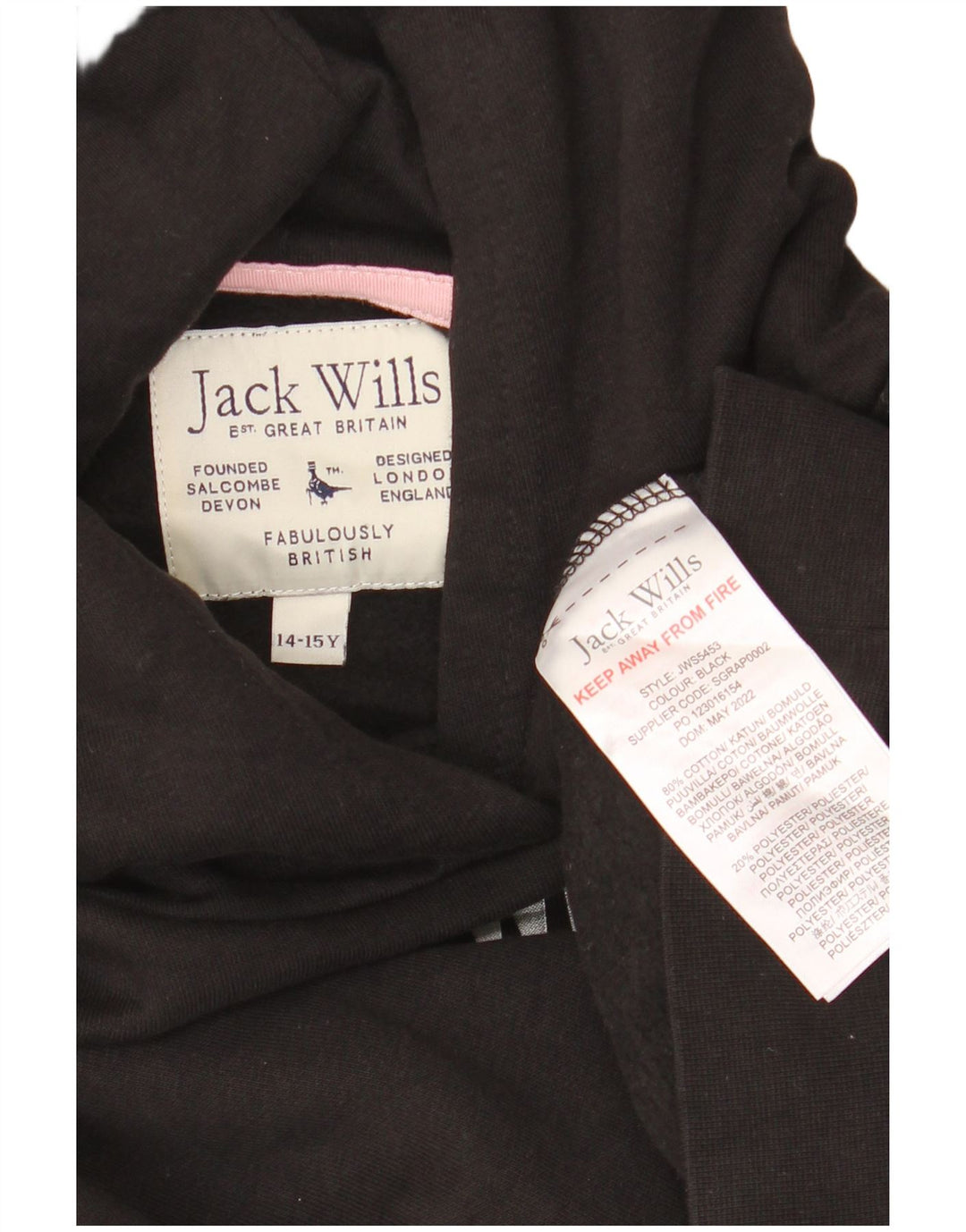 JACK WILLS Suéter feminino oversized com capuz e estampa gráfica 14-15 anos preto