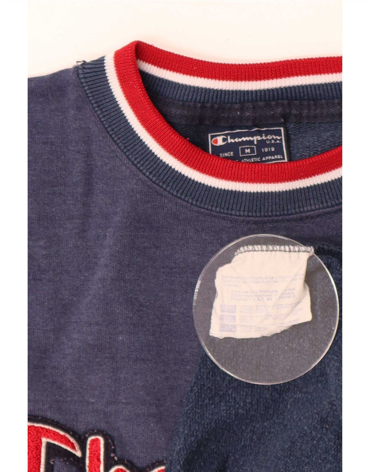 Champion moletom gráfico masculino jumper médio azul marinho algodão colorblock