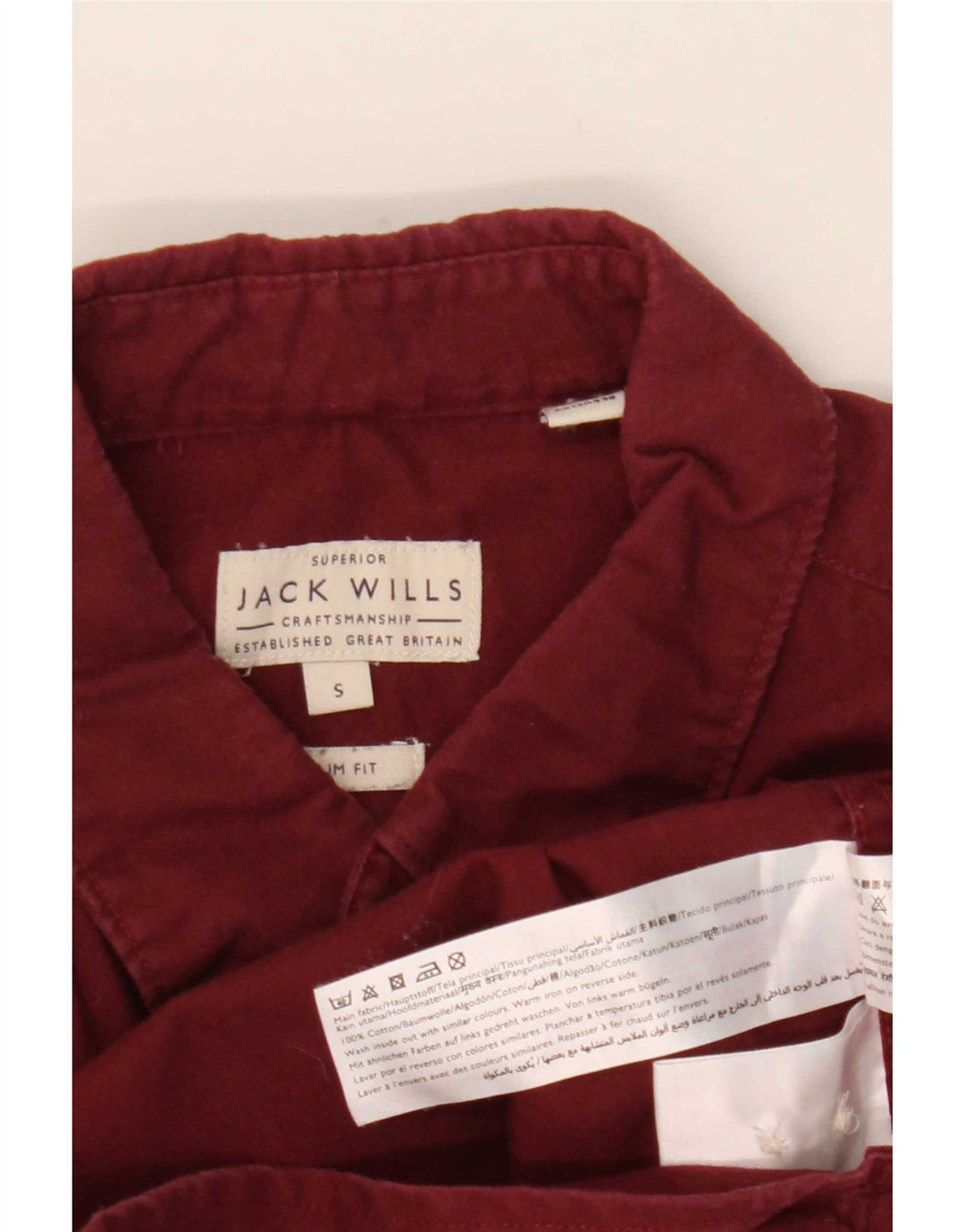 Jack Wills Camisa masculina slim fit pequena algodão borgonha