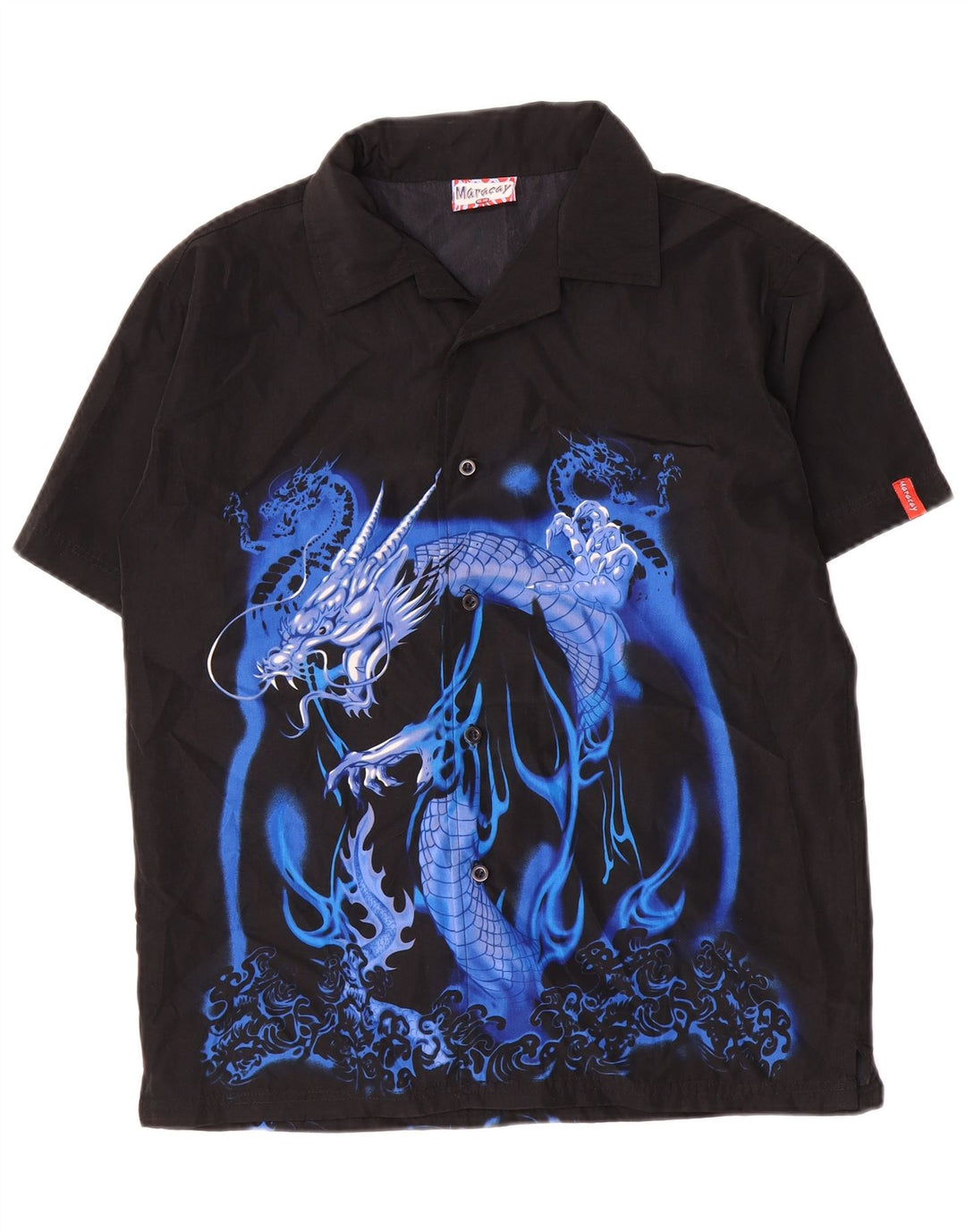 Camisa vintage masculina estampada de manga curta 15-16 anos poliéster preta