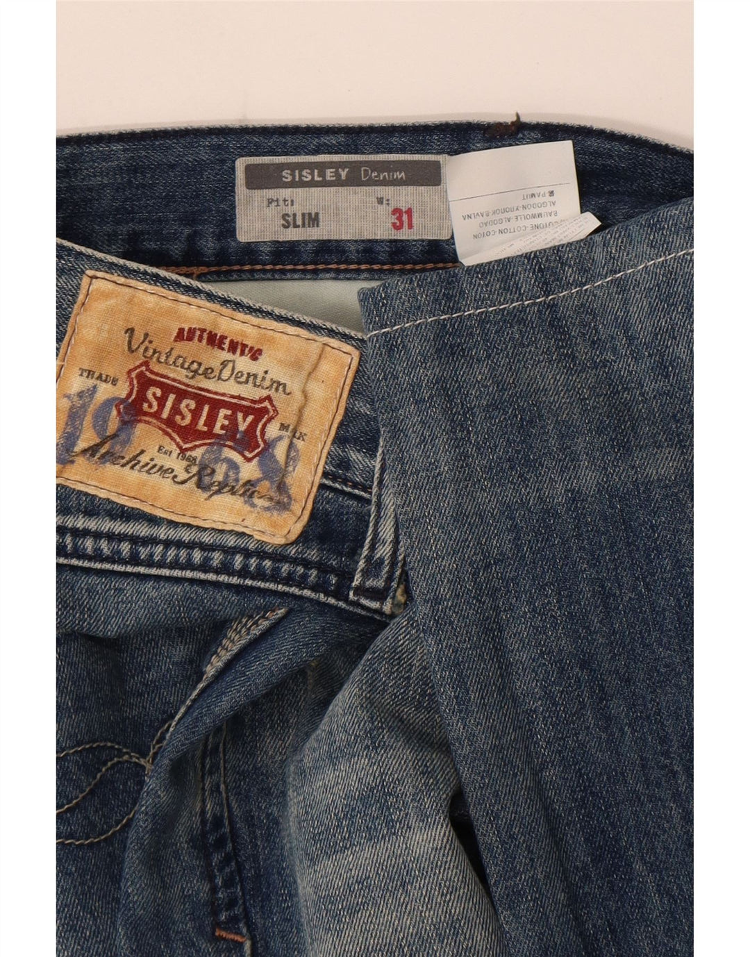 Sisley Jeans masculino desgastado slim W31 L33 azul algodão