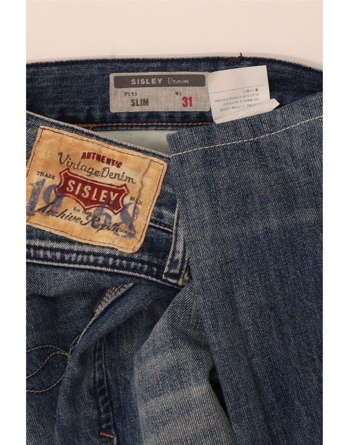 Sisley Jeans masculino desgastado slim W31 L33 azul algodão