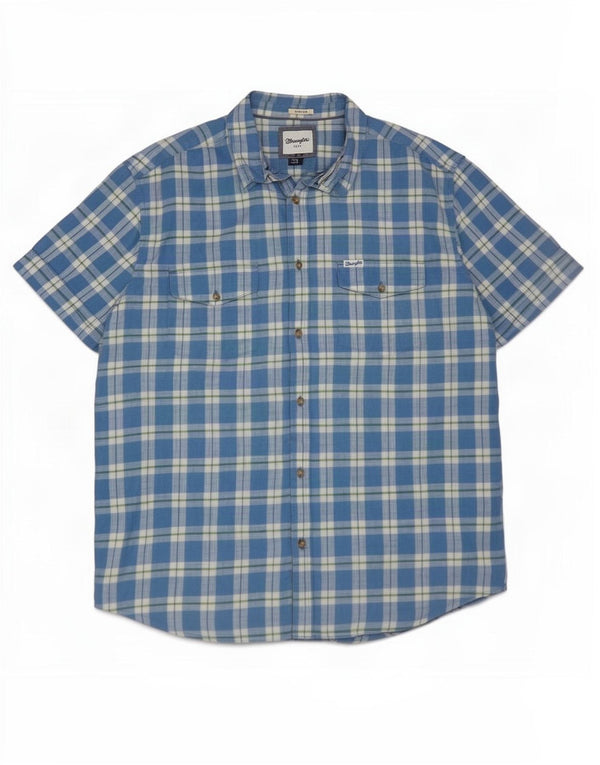 Camisa Wrangler masculina de manga curta 2XL algodão xadrez azul